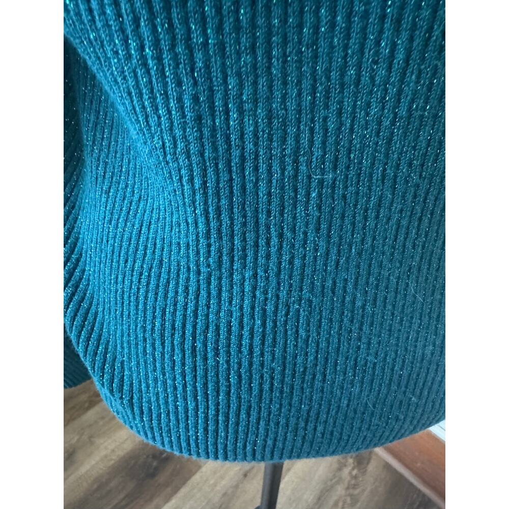 Nine West Teal Metallic Ribbed Sweater XXL V Neck Long Sleeve - Picture 4 of 12